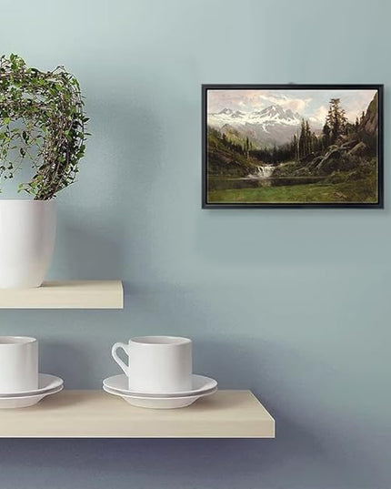 Aubeeba Framed Mountain Wall Art Landscape Painting Home Decor,Vintage Forest Wall Art Canvas Prints Scenery Decor for Living Room Office 08x12 inches