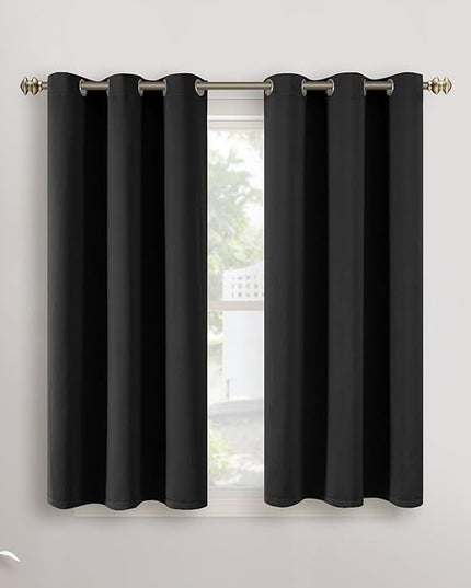 YoungsTex Small Blackout Curtains 45 Inches Long for Kitchen Short Window - Black Thermal Insulated Drapes with Grommet Darkening Privacy for Cafe Bathroom, 2 Panels, 34 x 45 Inch