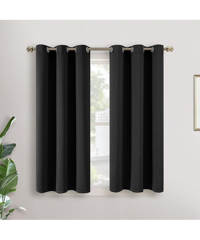 YoungsTex Small Blackout Curtains 45 Inches Long for Kitchen Short Window - Black Thermal Insulated Drapes with Grommet Darkening Privacy for Cafe Bathroom, 2 Panels, 34 x 45 Inch