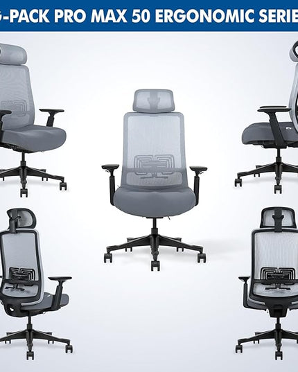 Mesh Office Chair with Headrest – Ergonomic Office Chair with Lumbar Support, Adjustable 3D Arms & Soft Seat – Holds Up to 330lbs (Gray)