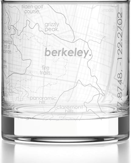 Well Told Engraved Berkeley California Map Rocks Glass, Old Fashioned Glassware (11 oz, Clear) Etched Bourbon Tumbler, Gifts For Whiskey Lovers