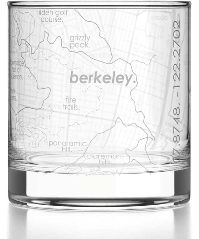 Well Told Engraved Berkeley California Map Rocks Glass, Old Fashioned Glassware (11 oz, Clear) Etched Bourbon Tumbler, Gifts For Whiskey Lovers
