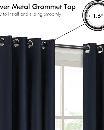 BULBUL Color Block Window Curtains Panels 72 inches Long Navy Blue Champagne Velvet Farmhouse Drapes for Bedroom Living Room Darkening Treatment with Grommet Set of 2