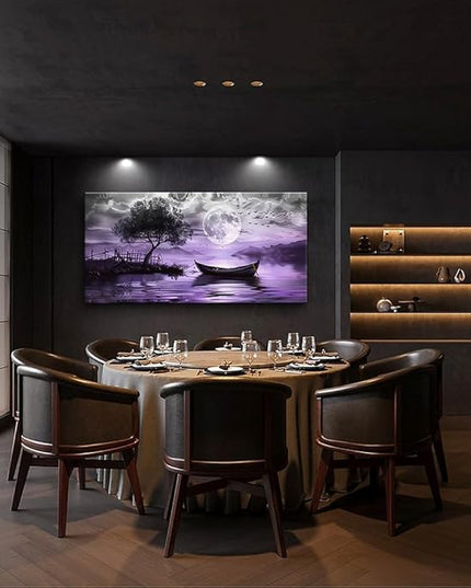 hyidecorart Black And White Wall Painting Large Wall Art For Living Room Framed Canvas Wall Decor For Bedroom Office Decoration Purple Scenery Abstract Picture Artwork Home Decor Ready to Hang