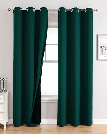 ChrisDowa 100% Blackout Curtains for Bedroom with Black Liner, 2 Thick Layers Total Blackout Thermal Insulated Grommet Window Curtains 2 Panels Set (Forest Green, 42 x 84 Inch)