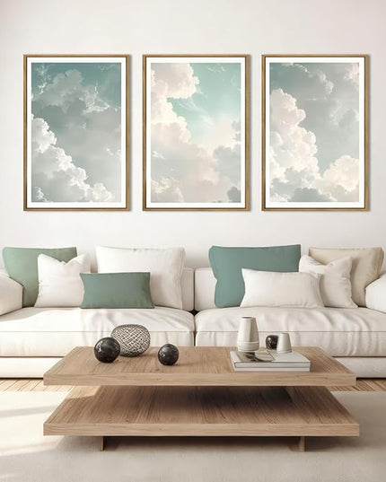 ANHUIB Large Sky Wall Art White Cloud Wall Art Nature Landscape Wall Decor Set of 3 for Living Room Bedroom Dining Room 16x24 Inch