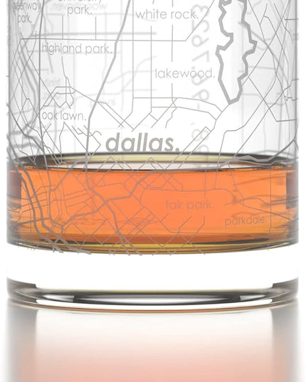 Well Told Engraved Dallas Texas Map Rocks Glass, Old Fashioned Whiskey Glass (11 oz, Clear) Etched Whiskey Glass, Gifts For Whiskey Lovers
