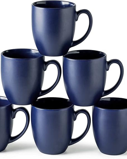 AmorArc 16oz Coffee Mugs Set of 6, Large Ceramic Coffee Mugs for Men, Women, Dad, Mom, Modern Coffee Mugs With Handle For Tea,Latte,Cappuccino,Cocoa. Dishwasher&Microwave Safe, Matte Blue