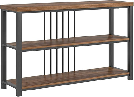 FOLUBAN Console Table for Entryway, Narrow Sofa Table with 3 Tier Storage Shelf for Living Room Hallway Behind Couch, Rustic Walnut