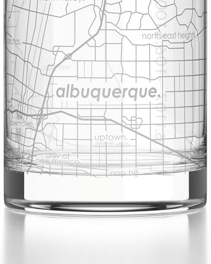 Well Told Engraved Albuquerque New Mexico Map Rocks Glass, Old Fashioned Glassware (11 oz, Clear) Etched Bourbon Tumbler, Gifts For Whiskey Lovers