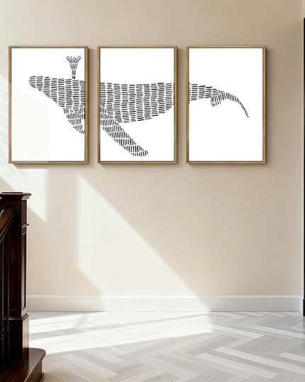 ANHUIB Large Abstract Wall Art Black and White Wall Decor 16x24 Inch Framed Minimalist Line Art Prints Whale Paintings Set of 3 for Living Room Bedroom Office