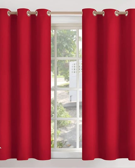 YoungsTex Red Blackout Curtains for Short Window 45 Inches Length - Thermal Insulated with Grommet Room Darkening Drapes for Kitchen Bedroom, 2 Panels, 42 x 45 Inch