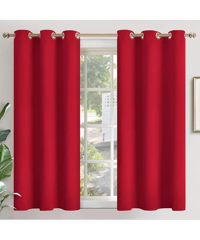 YoungsTex Red Blackout Curtains for Short Window 45 Inches Length - Thermal Insulated with Grommet Room Darkening Drapes for Kitchen Bedroom, 2 Panels, 42 x 45 Inch