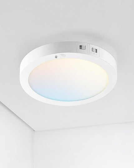 ASD LED 7" Round Flush Mount Ceiling Light Fixture, Low Profile Surface Lighting | 5CCT, Motion Sensored, Ultra-Thin, ETL Listed | 15W 900LM 2700-6000K 120V | Kitchen, Bedroom, Hallway Lamp | White