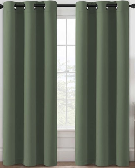 H.VERSAILTEX Blackout Curtains for Bedroom Thermal Insulated Room Darkening Living Room Curtains 84 Inch Long Grommet Privacy Protection Window Curtain Panels/Drapes, 2 Panels, Bronze Green