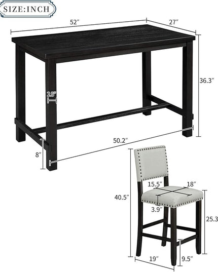 P PURLOVE 5 Piece Kitchen Table Set Counter Height Dining Table Set with Rectangle Table and 4 Cushioned Chairs for Small Place,Pub Kitchen