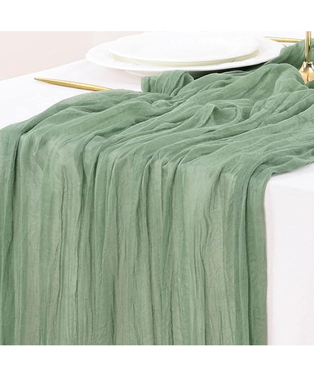 Socomi 3pcs Sage Green Cheesecloth Table Runner Christmas Boho Rustic Gauze 120 inch 10FT Cheese Cloth Runner for Wedding Party Baby Shower Home Decor Holiday Decorations