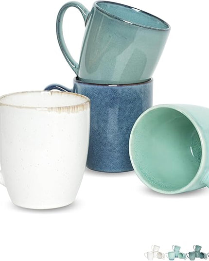 Bosmarlin Ceramic Coffee Mug Set of 4, 17 Oz, Coffee Cups with Big Handle, Microwave Safe, Unique Reactive Glaze (Multicolor, 17 Oz)