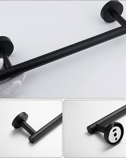 12 PCS Matte Black Round Towel Bar Set, Bathroom Towel Bar Set Include 24 inch,16 inch Towel Bar, Toilet Paper Holder, Towel Ring, Towel Hooks, Stainless Steel Bathroom Accessories Set