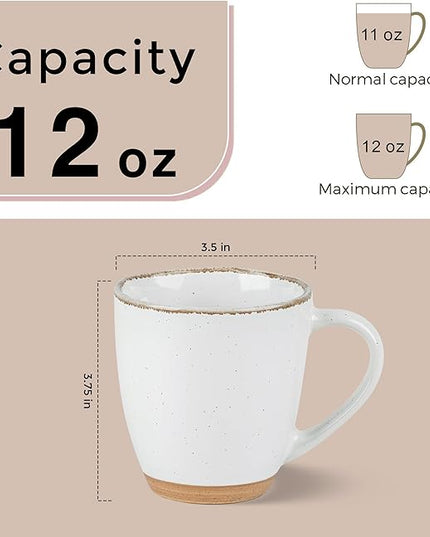 AmorArc 12oz Ceramic Coffee Mugs set of 4, Stylish Coffee Mugs with Rustic Terracotta Underside for Latte/Cappuccino/Milk/Cocoa, Dishwasher&Microwave Safe, White