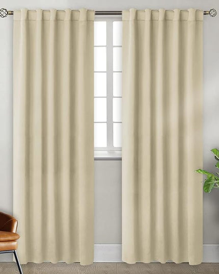 BGment Rod Pocket and Back Tab Blackout Curtains for Bedroom - Thermal Insulated Room Darkening Curtains for Living Room, 2 Window Curtain Panels (42 x 84 Inch, Beige)