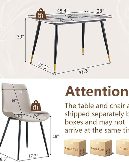 Small Dining Table Set for 4, 50'' Sintered Stone Dining Table with 4 Chairs, Easy to Assemble, Suitable for Small Spaces