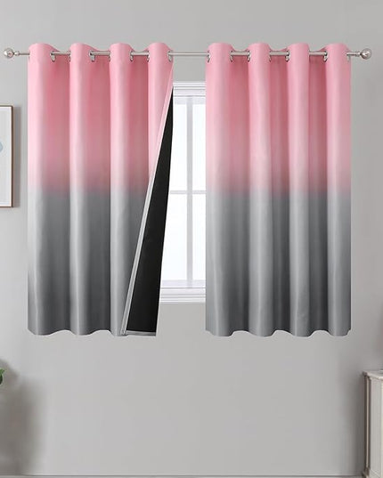 Estelar Textiler Grey and Pink Blackout Curtains for Bedroom 54 Inches Long, Room Darkening Thermal Insulated Ombre Grommet Curtains & Drapes for Kitchen and Bathroom, 52Wx54L Inch, 2 Panels