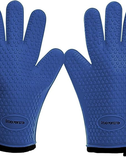 KITCHEN PERFECTION XL Silicone Smoker Oven Gloves-Extreme Heat Resistant BBQ Gloves-Handle Hot Food Right on Your Grill Fryer&Pit|Waterproof Grilling Cooking Baking Mitts|Superior Value Set+3 Bonuses