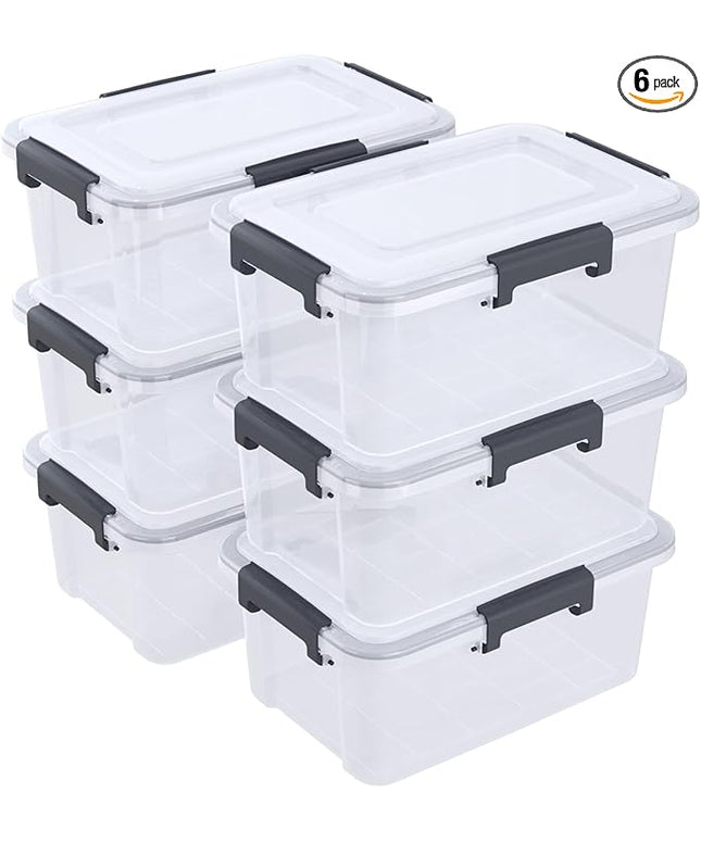 10 Quart Airtight Storage Tote pack of 6, Clear Latching Storage Box