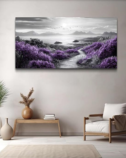 FUHAIHUA Canvas Wall Art For Living Room Large Wall Decor For Office Bedroom Decorations Purple Flowers Landscape Pictures Black And White Painting Artwork Wall Mural Aesthetic Home Decor 30x60 In
