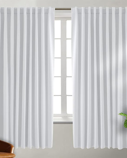 BGment White Curtains for Bedroom - 63 Inch Rod Pocket and Back Tab Thermal Insulated Room Darkening Curtains for Living Room, 2 Curtain Panels (70 x 63 Inch, Greyish White)