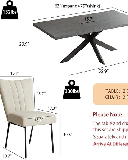 ZckyCine Dining Table Set for 6, Modern 78'' Dark Wood Dining Table and Fabric Dining Chairs Set of 6,Table and Chairs Set of 6,Ideal for Kitchen Dining Room