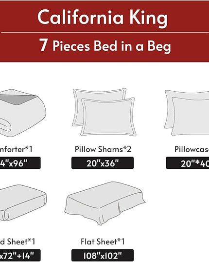 MUXHOMO 7 Pieces California King Comforter Set, Reversible Bed in a Bag Cal King Size, All Season Bedding Set with Comforter, Flat Sheet, Fitted Sheet, Pillowcases & Shams, Greyish Blue & Light Grey