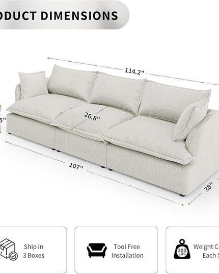 Cloud Modular Sectional Sofa,3 Seater Convertible Deep Seat Sectional Couch,Cozy Down Fill Sofa,Detachable Couch Cushion Covers,Corner Sofa for Living Room,Office,Gray