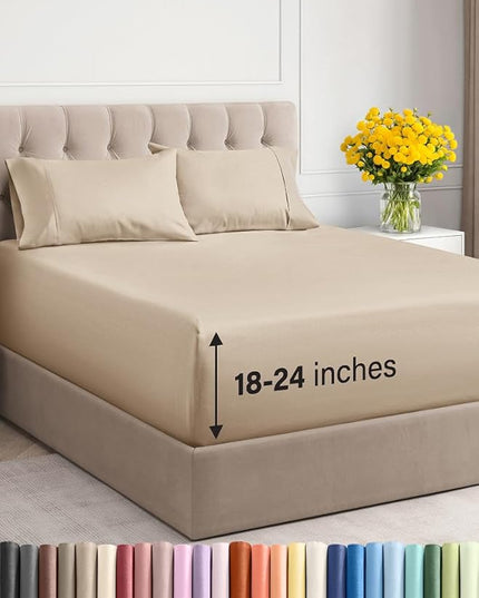 Extra Deep Twin XL Sheet Set - 4 Piece Breathable & Cooling Sheets - Hotel Luxury Bed Sheets Set - Easy & Secure Fit - Soft, Wrinkle Free & Comfy Sheets Set - Cream Sheet Set with Extra Deep Pockets