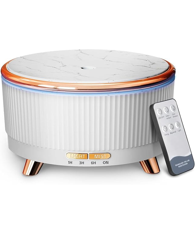 500ML Large Capacity Essential Oil Diffuser, Ultrasonic Aromatherapy Diffuser with 7 Color LED Lights with Remote Control, Cool Mist Humidifier, Timed Mist, Auto Shut-Off (White)