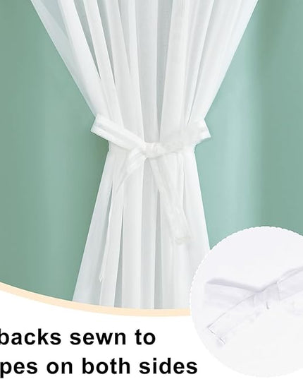 Hiasan Aqua Blackout Curtains with Sheer 84 Inches Long, Thermal Insulated Mix Match Double Layer Room Darkening Curtains for Bedroom, Living Room, 2 Window Drape Panels with Tiebacks, 52W X 84L