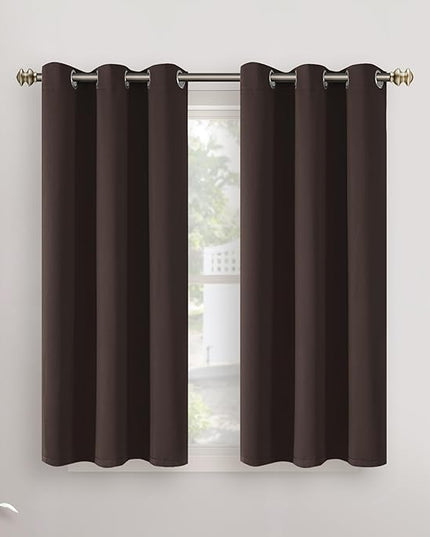YoungsTex Brown Blackout Curtains 45 Inches Length for Bedroom Kitchen Window - Short Thermal Insulated Drapes with Grommet Room Darkening Privacy for Bathroom, 2 Panels, 34 x 45 Inch