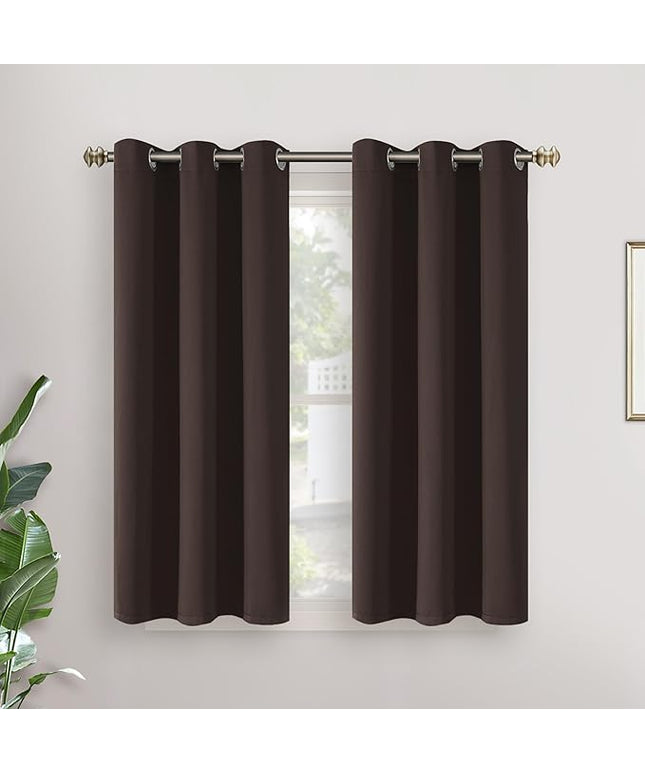 YoungsTex Brown Blackout Curtains 45 Inches Length for Bedroom Kitchen Window - Short Thermal Insulated Drapes with Grommet Room Darkening Privacy for Bathroom, 2 Panels, 34 x 45 Inch