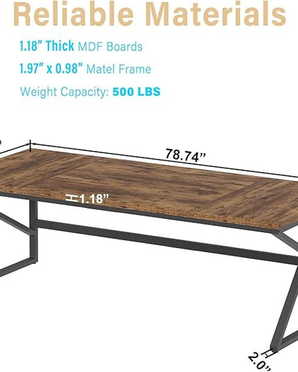 HSH Large Rustic Brown Computer Desk, 78 Inch Extra Long Metal Wood Desk for Home Office, Two Person Executive Writing Study Gaming Desk Table, Bedroom Living Room PC Laptop Dual Monitor Desk