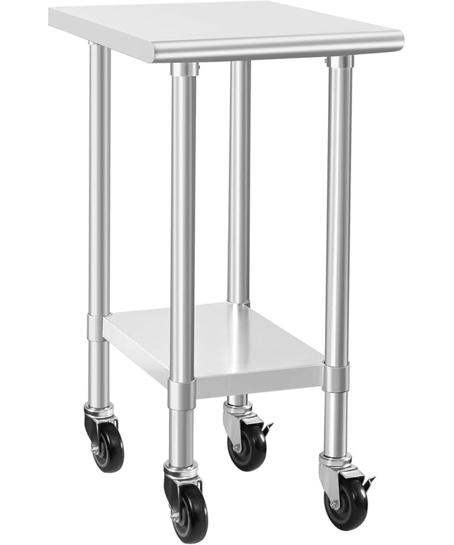 HARDURA Stainless Steel Commercial Table Prep & Work Table with Casters Heavy Duty Metal Table with Wheels NSF 430 24×18 Inches