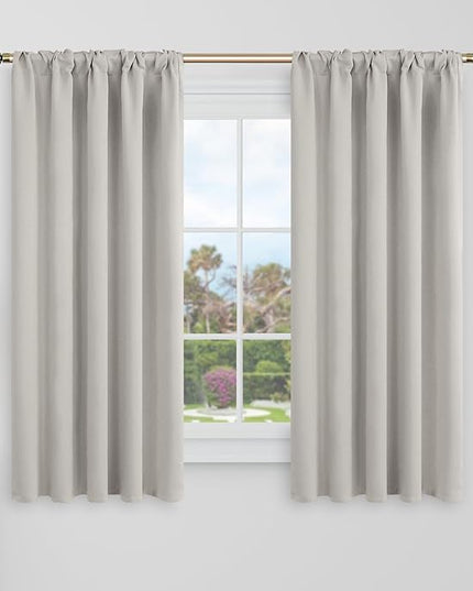 BGment Blackout Curtains 48 Inches Long for Windows - 38 x 48 inch Curtains Rod Pocket and Back Tab Thermal Insulated Room Darkening Curtains for Kitchen/Cafe Room, 2 Window Panels, Natural Camel