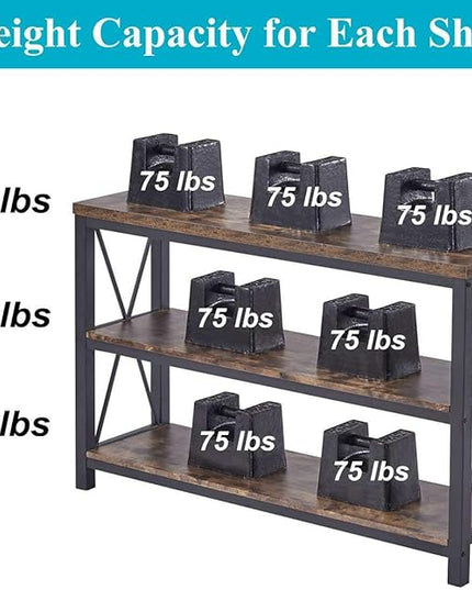 BON AUGURE Industrial Sofa Console Table for Entryway, 3 Tier Foyer Table for Hallway, Rustic Hall Tables Behind Couch (47 Inch, Rustic Brown)
