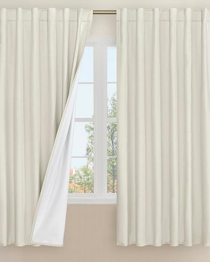 LAMIT 100% Blackout Ivory Linen Curtains, 60 Inches Linen Textured Thermal Bedroom Drapes Back Tab and Rod Pocket Neutral Panels with White Liner for Farmhouse, 2 Panels, 52 x 60 Inch