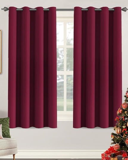 H.VERSAILTEX Christmas Blackout Curtains Blackout Thermal Insulated Curtains for Bedroom/Living Room, 52" Wide x 63" Long Each Panel,Grommet Panels for Small Window (Set of 2, Burgundy)
