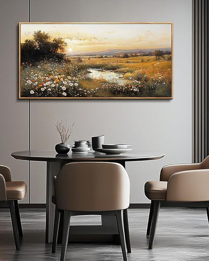 Wood Farmed Large Wall Decor For Living Room Canvas Wall Art For Office Modern Wall Decorations For Bedroom Prairie Puddle Landscape Painting Farmhouse Pictures Artwork Room Home Decor 24x48 In