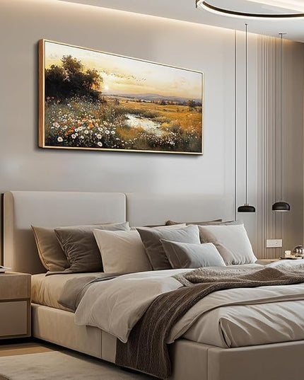 QIYILEXWART Large Wall Art For Living Room Canvas Wall Decor For Bedroom Office Decorations Prairie Puddle Landscape Painting Wall Pictures Modern Aesthetic Room Home Decor Artwork Wood Framed