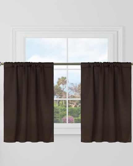 BGment Brown Cafe Blackout Curtains 36 Inch Length for Half Windows - 34 x 36 inch Curtains Rod Pocket and Back Tab Thermal Insulated Room Darkening Short Curtains for Kitchen, 2 Window Panels