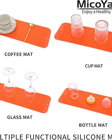 Silicone Dish Drying Mat for Multiple Usage,Easy clean,Eco-friendly,Heat-resistant Silicone Mat for Kitchen Counter,Sink,Bar,Bottle,or Cup Orange M 17 inches x 6 inches