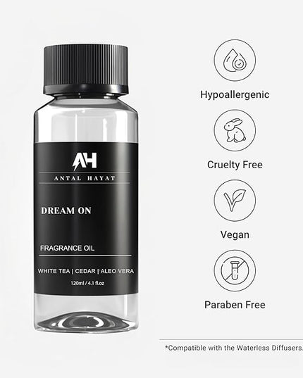 Dream On Diffuser Oil 120ml – Hotel Collection Essential Oils for Diffuser – White Tea, Vanilla & Cedarwood – Luxury Home Scent – Hotel Inspired Aromatherapy Oil for Home & Office